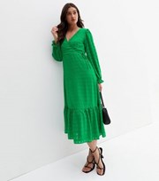 New Look Green Check Seersucker Tiered Midi Wrap Dress